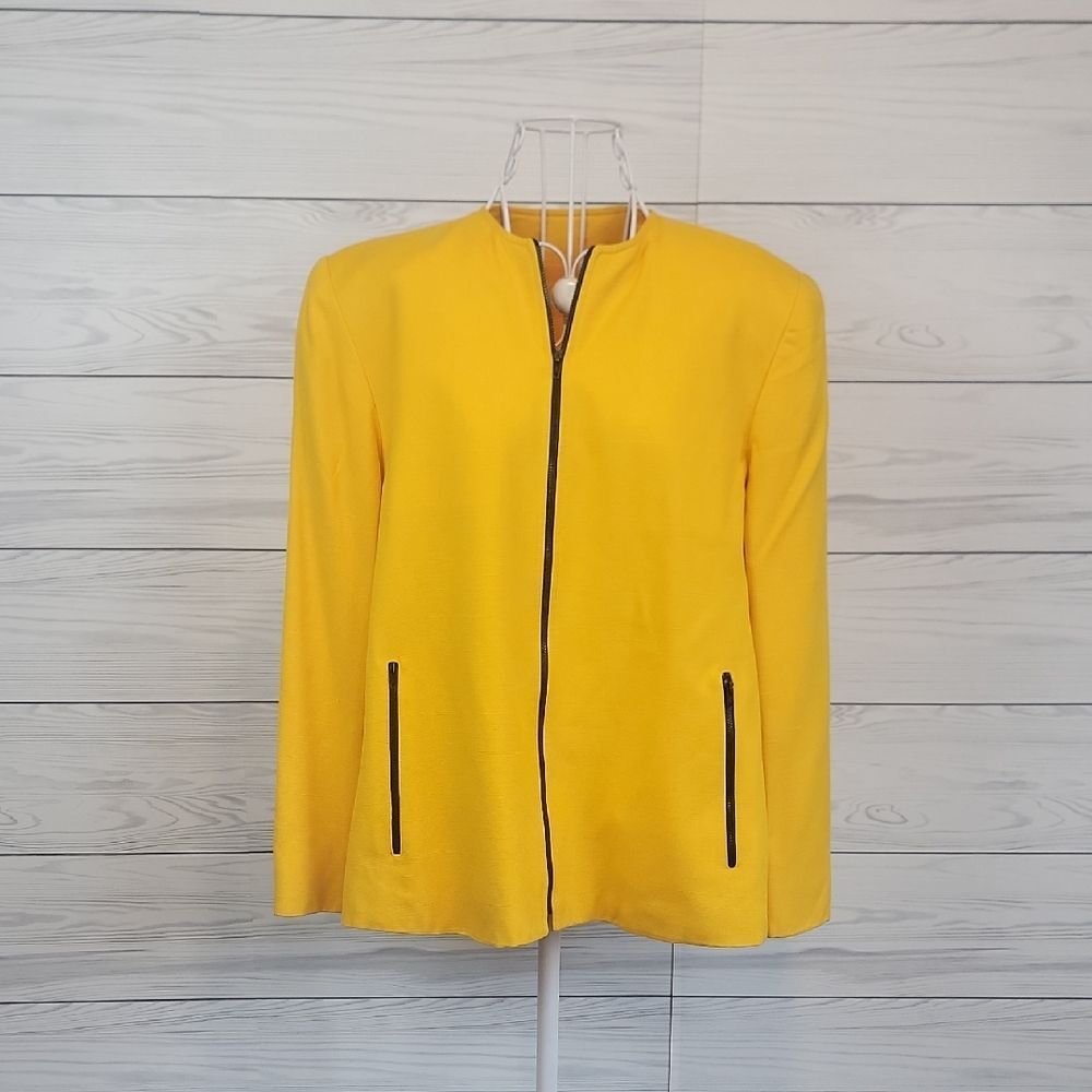 Unbranded Vintage Jacket Sunshine Yellow with Black Full Zip Front Womens Size L